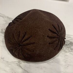 Brown Wool Beret with Embroidered Design